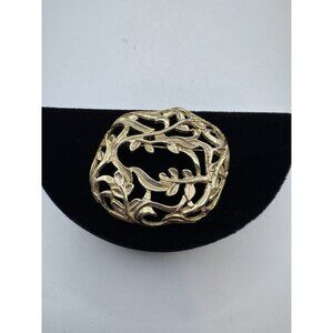 Ginnie Johansen Gold Tone Vine Floral Scroll Open Work Domed Contemporary Brooch